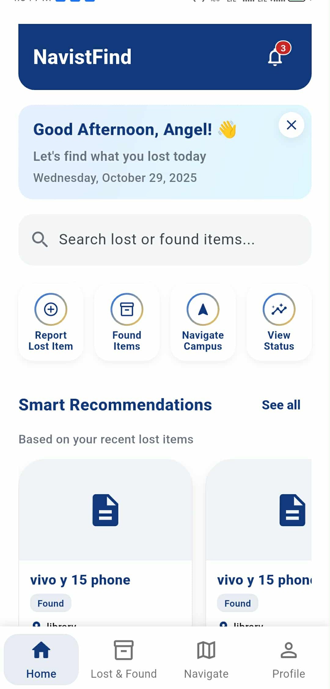 Mobile app interface